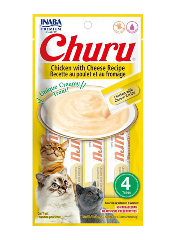 

Inaba Churu Chicken with Cheese Puree Cat Wet Food, 4 Sticks, 56g