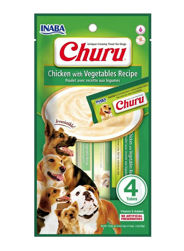 

Inaba Churu Chicken with Vegetable Creamy Recipe Dog Wet Food, 4 Sticks, 56g