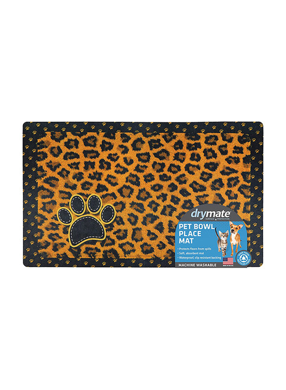 

DryMate Leopard Design Pet Dogs & Cats Bowl Placemat, 30 x 50cm, Yellow/Black