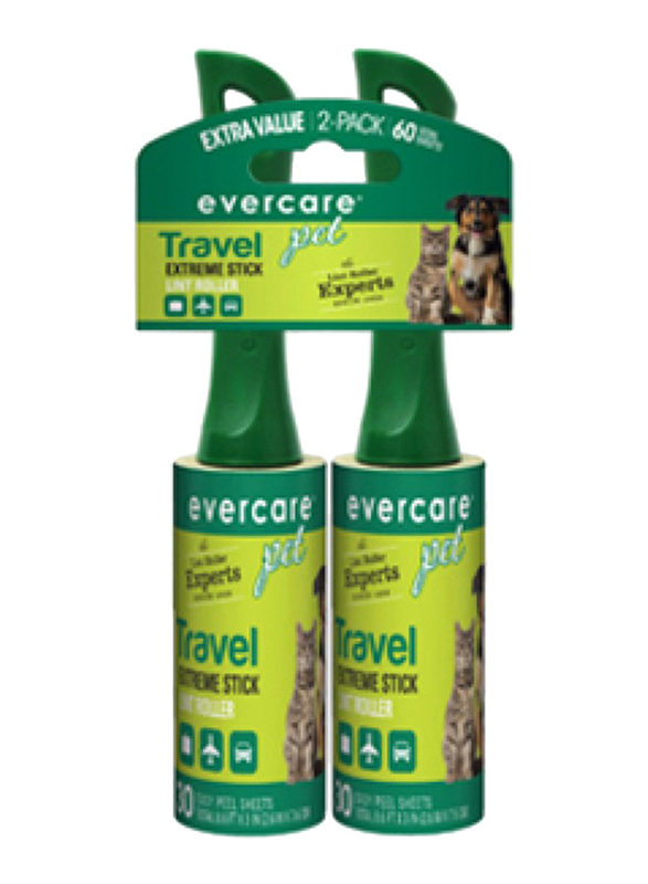 Evercare Pet Travel Extreme Stick Lint Dogs & Cats Roller Twin Pack, 2 x 30 Sheets