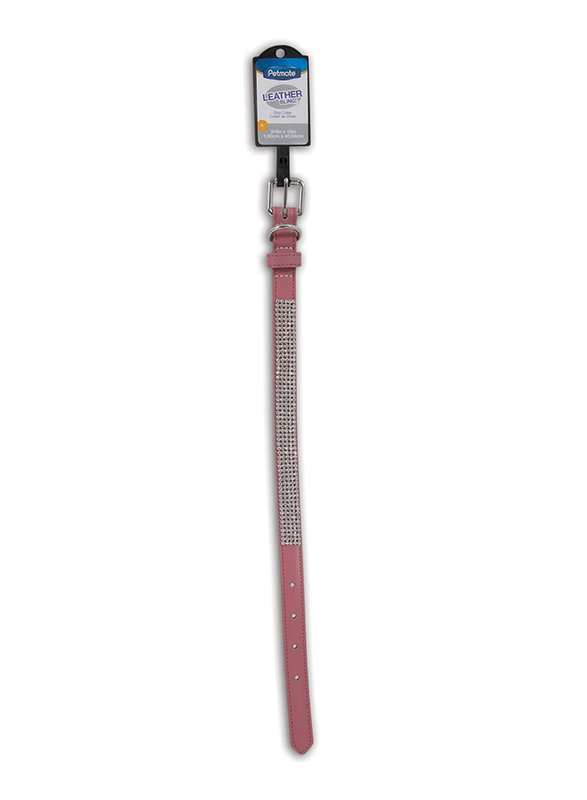 Petmate 3.4-16-inch Bling Leather Collar, Pink/Silver