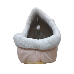 Grizzly Cat Cave Pink Plush + Cotton Pink Cat Bed - Large 45 x 45 x40cm