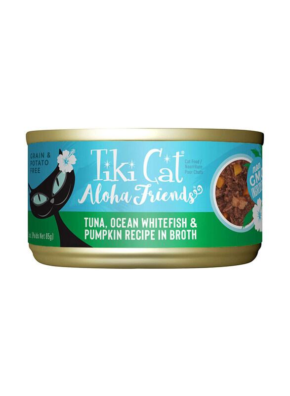 

Tiki Cat Aloha Friends Wet Cat Food Tuna, Ocean Whitefish & Pumpkin - 3 oz. can