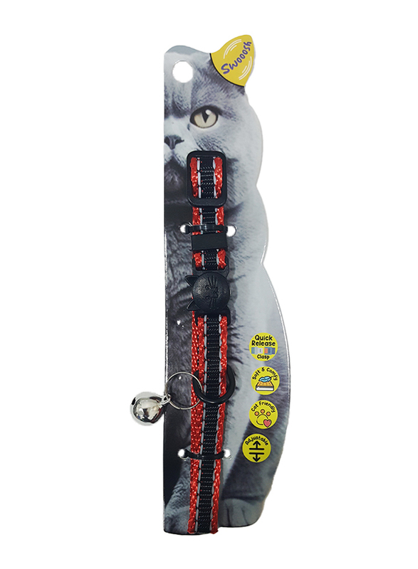 Swooosh Cat On A Runway Nylon Two-Color Reflective Safe Collar, Red