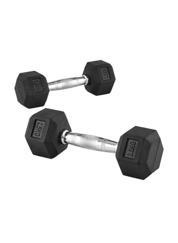 

Emfil Rubber Hexagonal Dumbbells Set, 2 x 2.5KG, Black/Silver