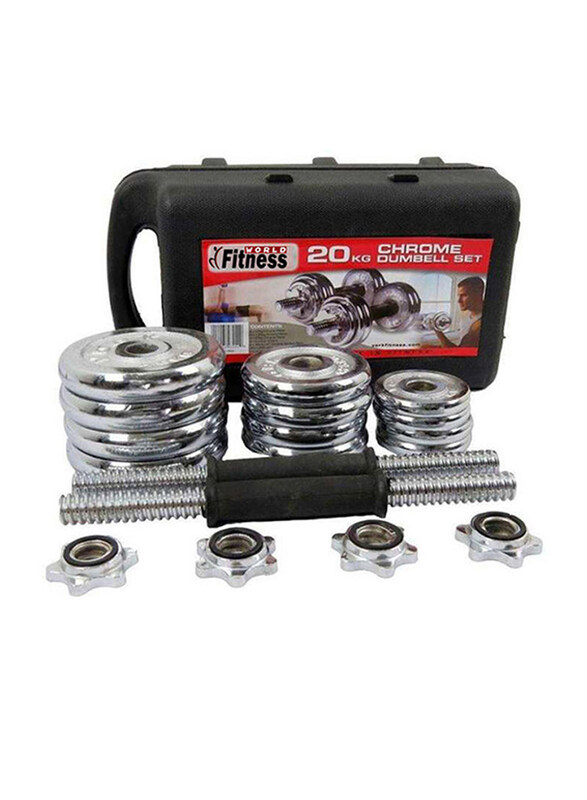 

Fitness World Chrome Spinlock Dumbbell Set, 20KG, Black/Silver