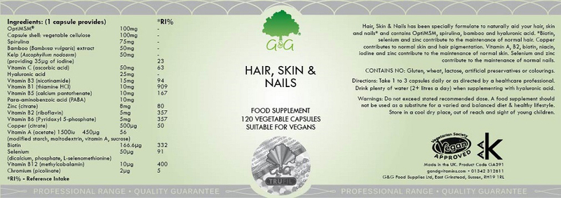 G&G Complete Hair Skin & Nails Vegan Supplement, 120 Capsules