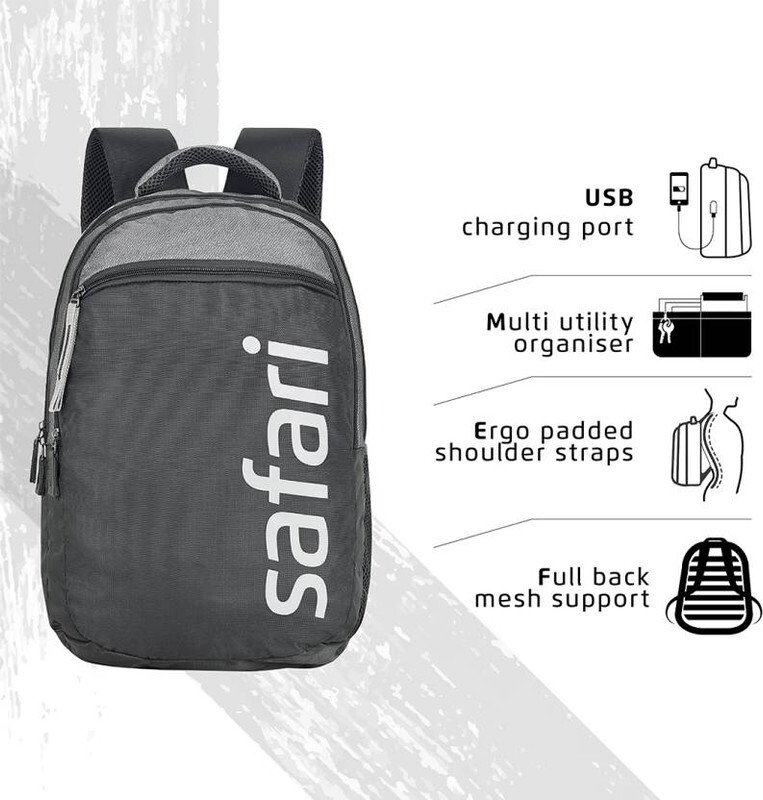 Safari Backpacks SPREEUSB 19" 2 compt Grey-USB