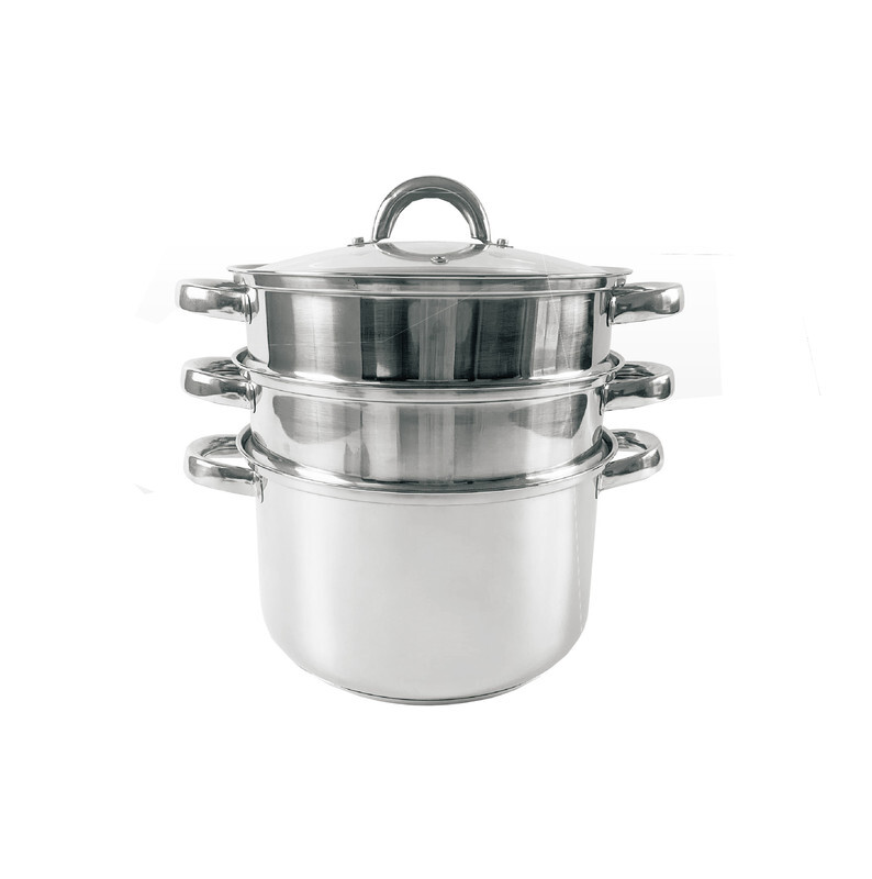 Prima Stainless Steel 3 Layer Steamer with Lid 28Cm