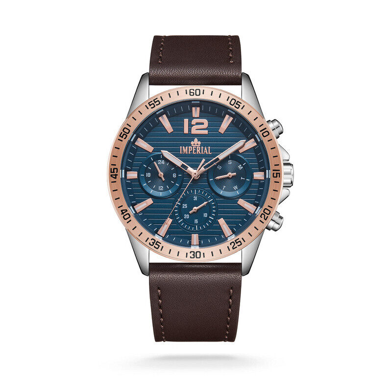 

Imperial Watches 2 Tone Rose Gold Blue Dial Brown Strap