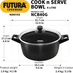 Hawkins Futura NS Cook N Serve Bowl W/Glass lid 4 Ltr