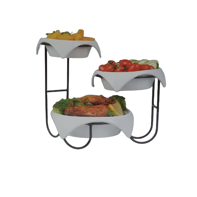 

Great Serving 3 round bowls on rack size -S, M & L