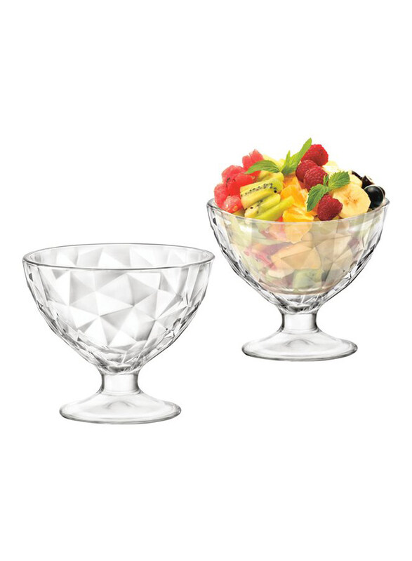 

Bormioli Rocco 2-Piece Diamond Glass Round Ice Cream Bowl Set, Clear