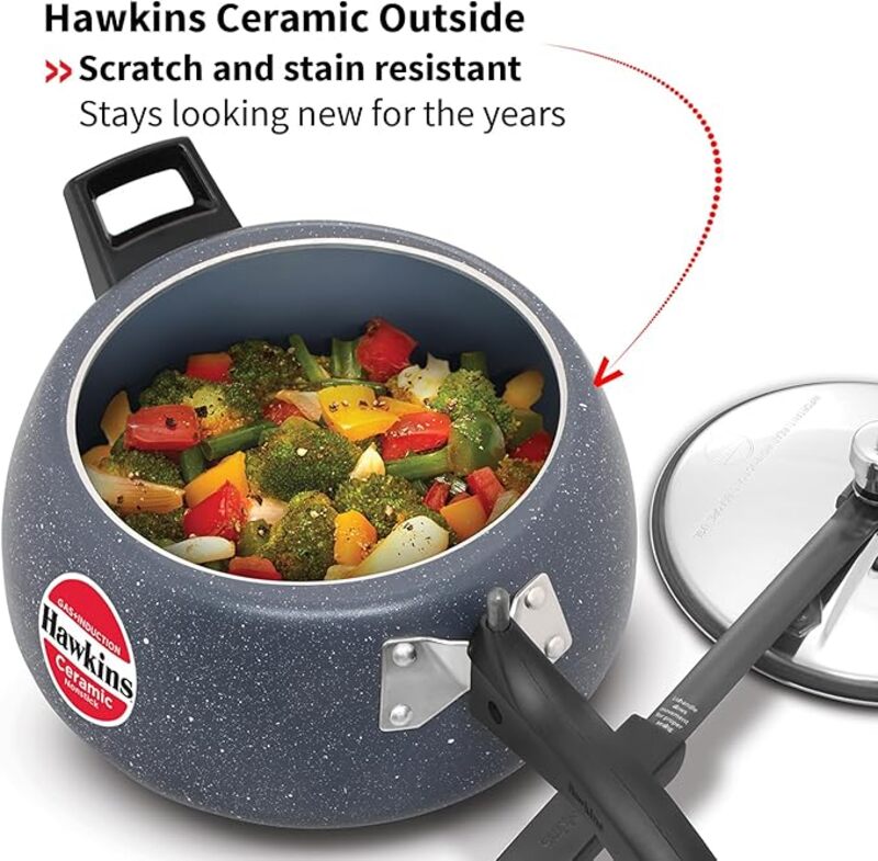 Hawkins Ceramic NS Pressure Cooker 5 Ltr Ind.