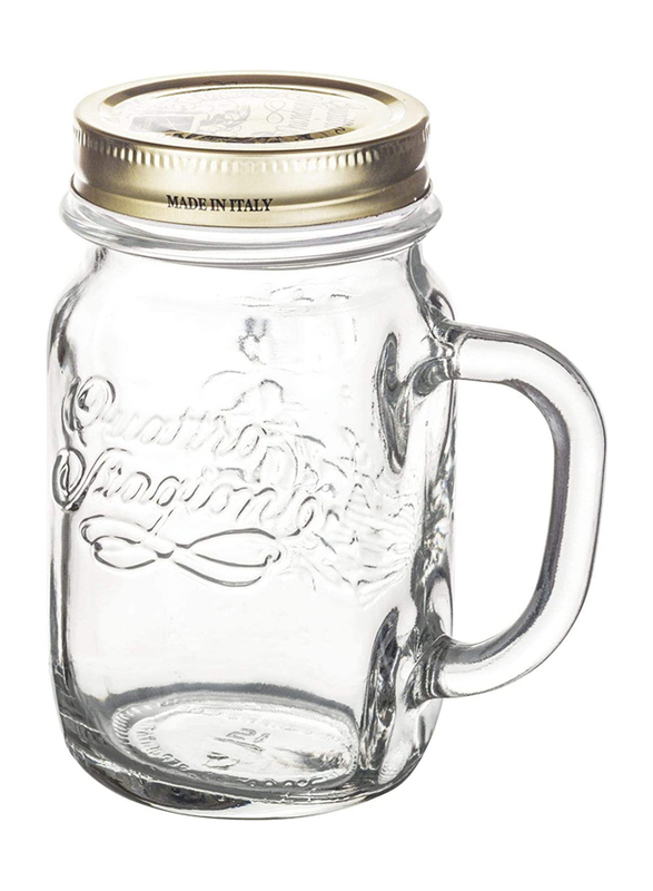 Bormioli Rocco Quattro Stagioni Jar with Handle & Lid, 415ml, Clear/Gold