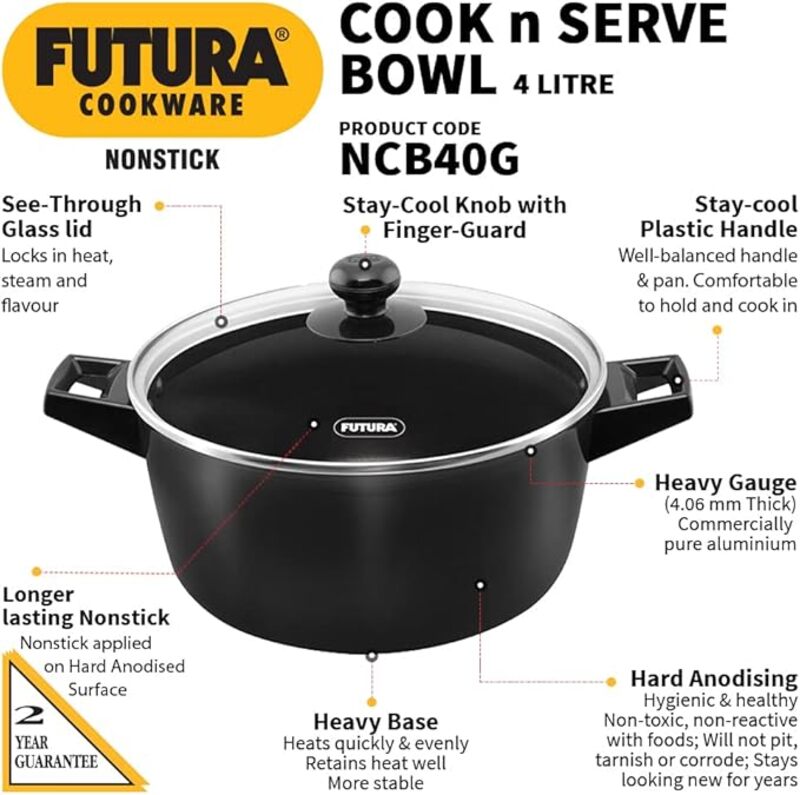 Hawkins Futura NS Cook N Serve Bowl W/Glass lid 4 Ltr