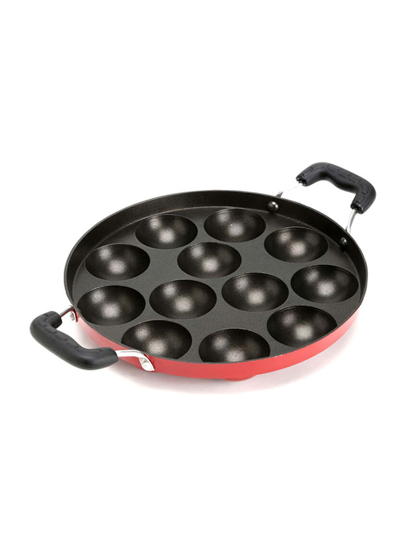 Nirlep Snackmaker Non-Stick Appa Patra with Lid, 53.5x48x34 cm, Red/Black