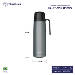 TERMOLAR STAINLESS STEEL R-EOLUTION GREY VACUUM INSULATED BOTTLE , PORTABLE BOTTLE , INDOOR AND OUTDOOR USE , EASY TO CLEAN 1 LTR, TR57810