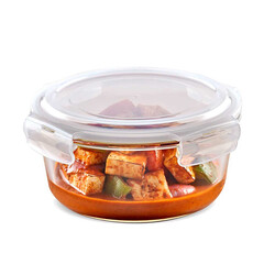 BOROSIL KLIP-N-STORE ROUND GLASS STORAGE CONTAINER WITH AIR TIGHT LID FOOD STORAGE CONTAINER MICROWAVE SAFE CONTAINER 620 ML
