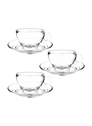 Ocean 6-Piece 260ml Caffe Latte Cup and Saucer Set, P0244306, Clear