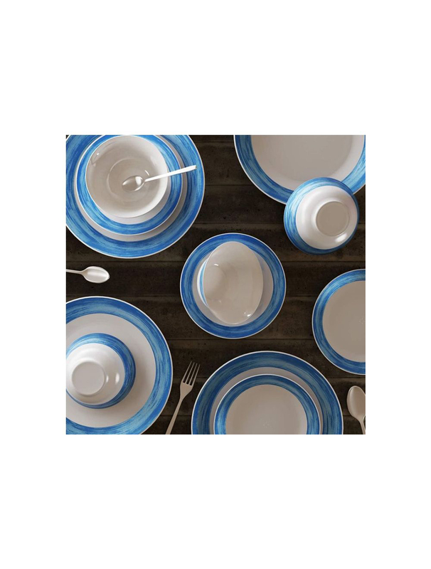 Borosil 12-Piece Larah Plano Opalware Round Dinner Set, 12DSPL01-B, Fresh Blue