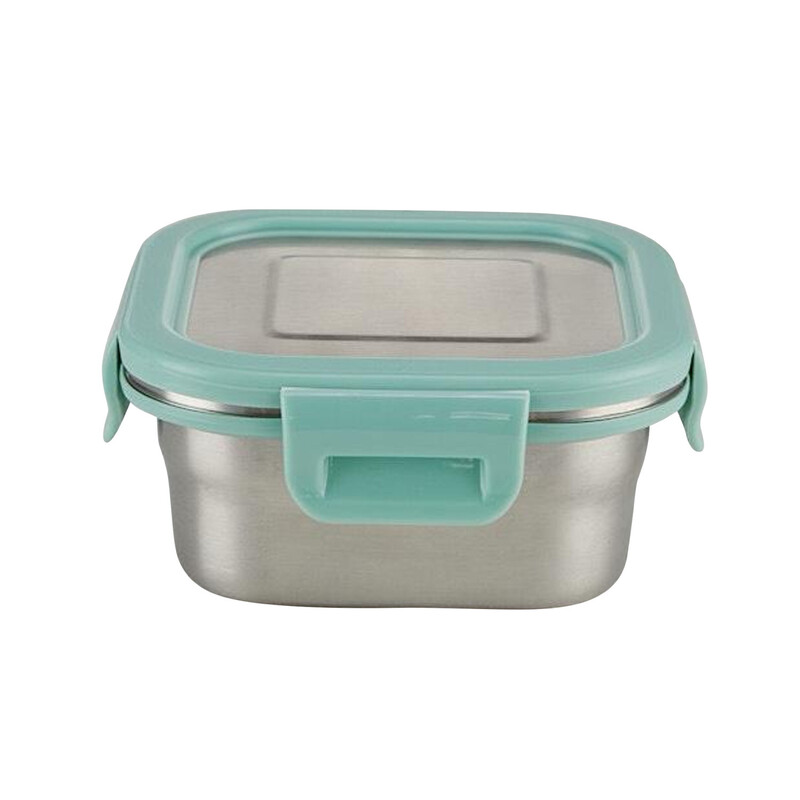 Borosil Stainless Steel Lunch Box, Leak-proof Lunch Box with Green Lid, Square Lunch Container for School & Office, 400 ml