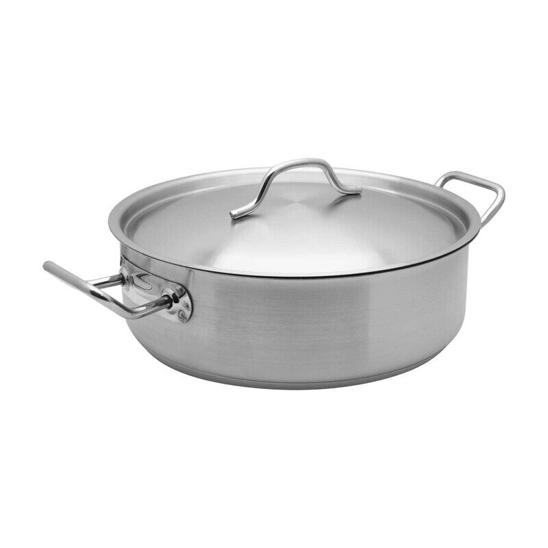 

CHEFSET STEEL LOW CASSEROLE LOW COOKING POT WITH LID AND DOUBLE HANDLE 26CM