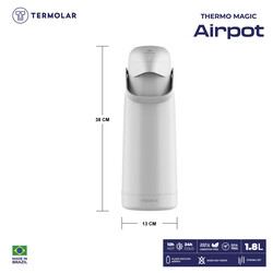 TERMOLAR MAGIC PUMP GLASS VACCUM FLASK AIRPOT , Heavy Duty and High Quality, Easy to pour and easy to clean Spout, Thermal Insulation, For Indoor and Outdoor Use WHITE 1.8 LTR, TR57846