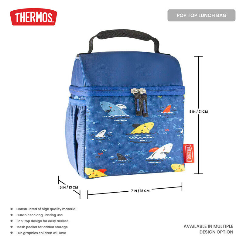 THERMOS STANDARD POP TOP REUSABLE LUNCH BAG SHARKS, N112268, INSULATED TRAVEL BAG, LUNCH INSULATED TRAVEL BAG, INSULATED INSULATED TRAVEL BAG