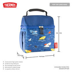 THERMOS STANDARD POP TOP REUSABLE LUNCH BAG SHARKS, N112268, INSULATED TRAVEL BAG, LUNCH INSULATED TRAVEL BAG, INSULATED INSULATED TRAVEL BAG