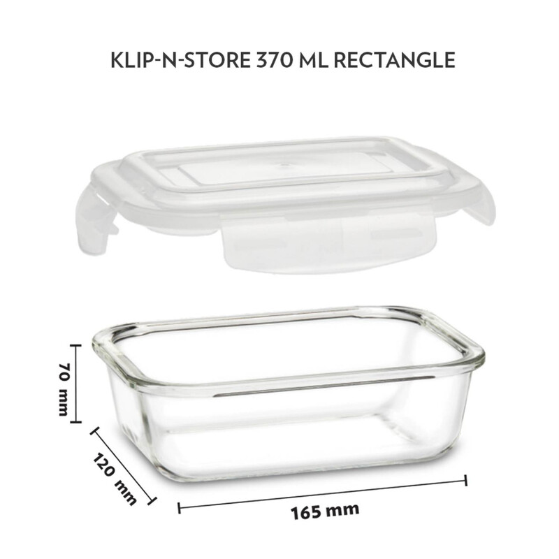 BOROSIL KLIP-N-STORE RECTANGULAR GLASS STORAGE CONTAINER WITH AIR TIGHT LID FOOD STORAGE CONTAINER MICROWAVE SAFE CONTAINER 370 ML