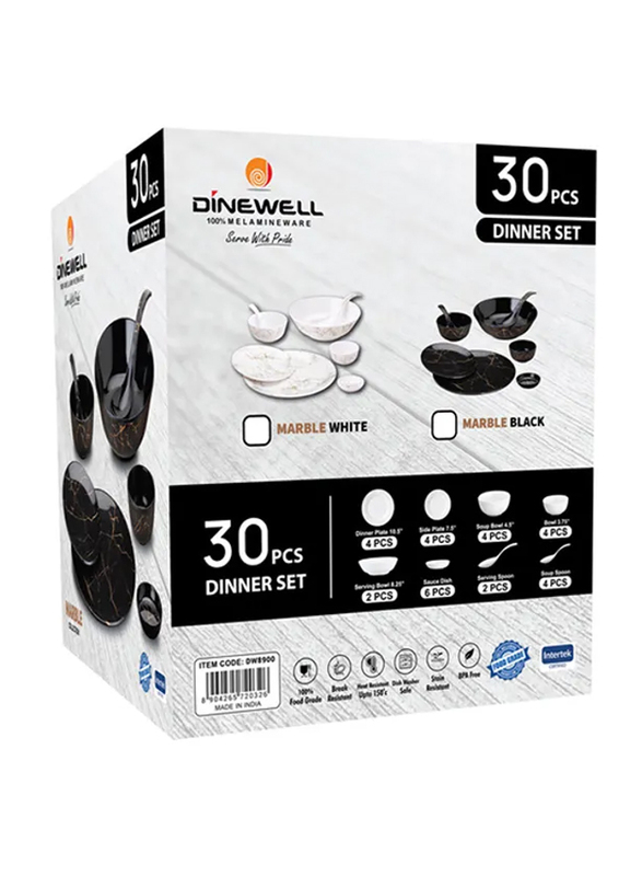 Dinewell 30-Piece Melamine Ultra Dinner Set, DW8900, Black/Brown
