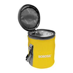 Borosil Sunshine Yellow Stainless Steel Lunch Box, Set of 3 Containers with Lunch Bag, Leak-proof Lunch Box with Grey Lid, Round Lunch Container for School & Office, 400 ml x 3