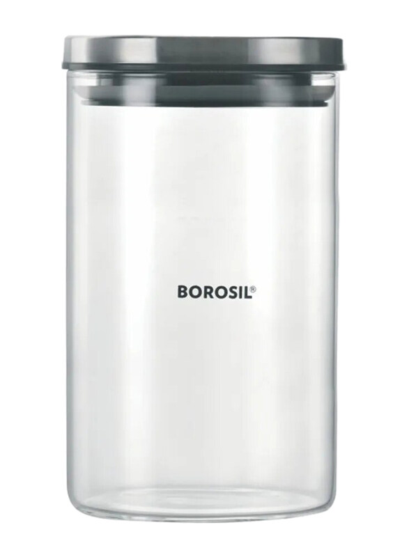 

Borosil Glass Storage Jar with Lid, 900ml, Clear/Grey