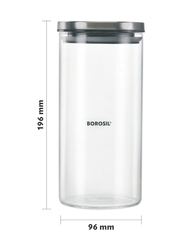 Borosil Glass Storage Jar with Lid, 1200ml, Clear/Grey