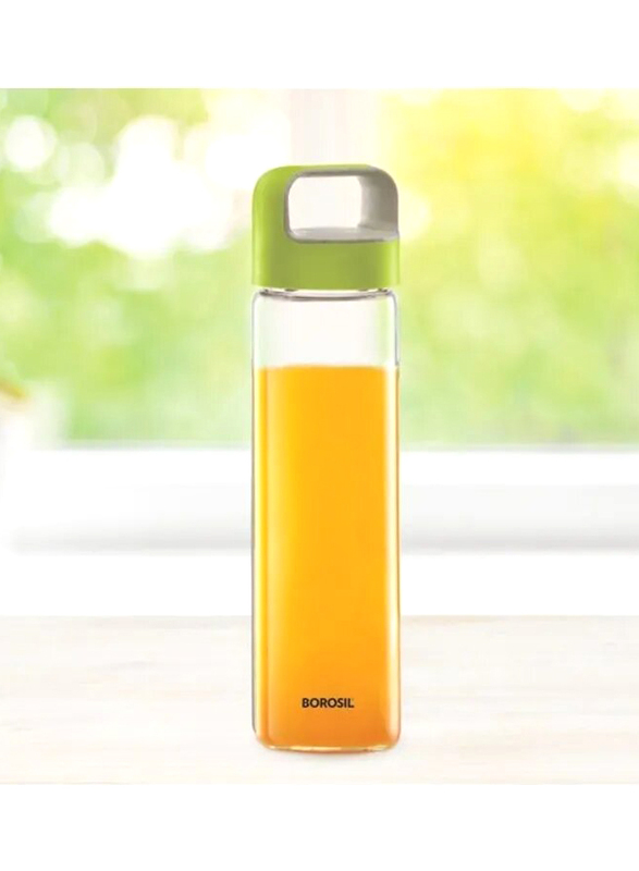 Borosil 550ml Neo Glass Water Bottle, BVUNEGRN550, Green