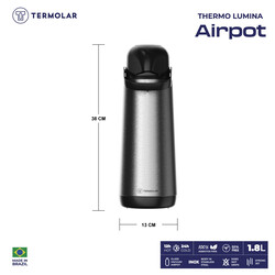 TERMOLAR LUMINA PUMP GLASS VACCUM FLASK AIRPOT,Stainless Steel,Heavy Duty and High Quality,Easy to pour and easy to clean Spout,Thermal Insulation,For Indoor and Outdoor Use SILVER 1.8 LTR, TR57819