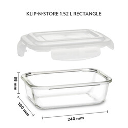 BOROSIL KLIP-N-STORE RECTANGULAR GLASS STORAGE CONTAINER WITH AIR TIGHT LID FOOD STORAGE CONTAINER MICROWAVE SAFE CONTAINER 1.52 LTR
