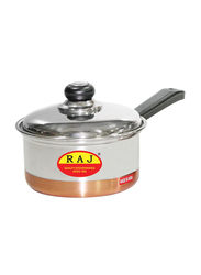 Raj 18.5cm Large Copper Bottom Sauce Pan with Lid, GCBSP3, 18.5x9 cm, Silver