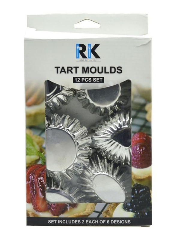 RK 12-Piece Round Tart Moulds Set, RNTP28, 14cm, Silver