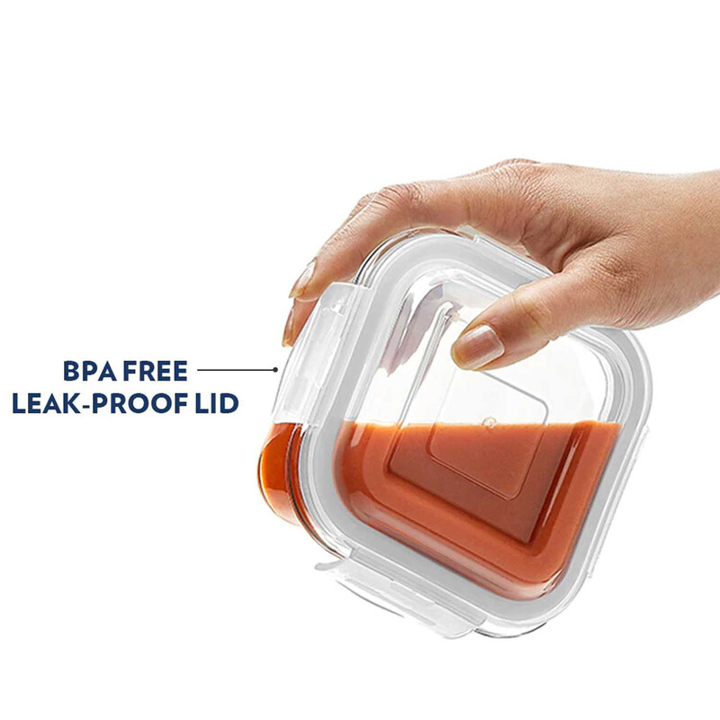 BOROSIL KLIP-N-STORE SQUARE GLASS STORAGE CONTAINER WITH AIR TIGHT LID FOOD STORAGE CONTAINER MICROWAVE SAFE CONTAINER 800 ML