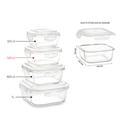 BOROSIL KLIP-N-STORE SQUARE GLASS STORAGE CONTAINER WITH AIR TIGHT LID FOOD STORAGE CONTAINER MICROWAVE SAFE CONTAINER 500 ML