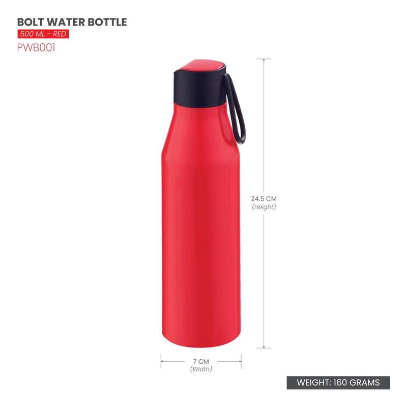 SELVEL BOLT PLASTIC WATER BOTTLE RED, PWB001, 500ML