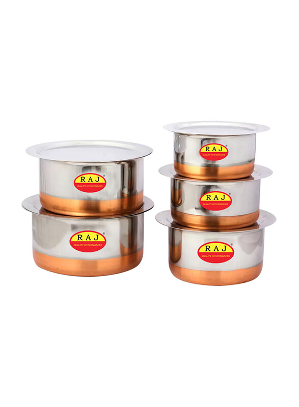 Raj 7-Piece Copper Bottom Tope Set, GCBTS7, Gold/Silver