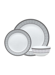 Borosil 12-Piece Larah Plano Opalware Round Dinner Set, 12DSPL01-O, Grey/White