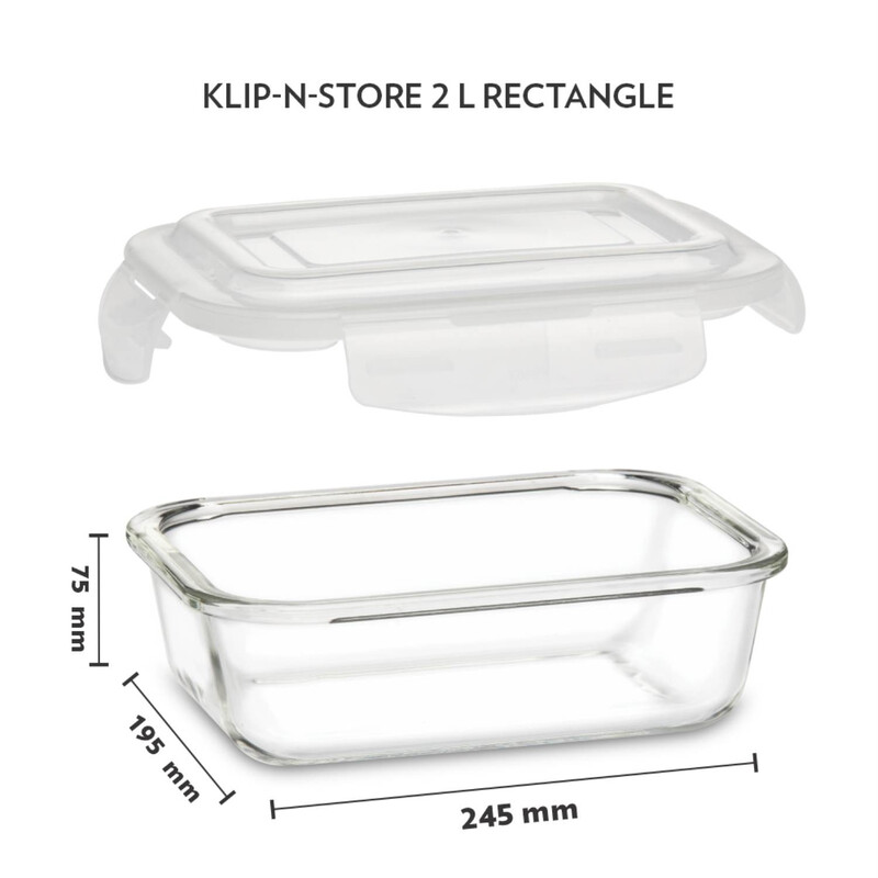 BOROSIL KLIP-N-STORE RECTANGULAR GLASS STORAGE CONTAINER WITH AIR TIGHT LID FOOD STORAGE CONTAINER MICROWAVE SAFE CONTAINER 2.0 LTR