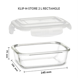 BOROSIL KLIP-N-STORE RECTANGULAR GLASS STORAGE CONTAINER WITH AIR TIGHT LID FOOD STORAGE CONTAINER MICROWAVE SAFE CONTAINER 2.0 LTR