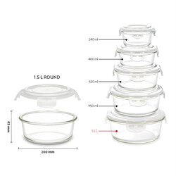 BOROSIL KLIP-N-STORE ROUND GLASS STORAGE CONTAINER WITH AIR TIGHT LID FOOD STORAGE CONTAINER MICROWAVE SAFE CONTAINER 1.5 LTR