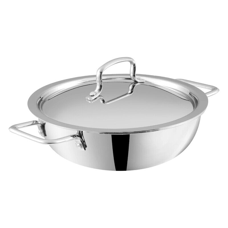 

VINOD PLATINUM TRIPLY STAINLESS STEEL EXTRA DEEP KADAI OR KADHAI WITH STAINLESS STEEL LID 3.2 LITERS 24 CM , VTK024, COOKING POT, FRYPAN, CASSEROLE