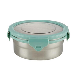 Borosil Stainless Steel Lunch Box, Leak-proof Lunch Box with Green Lid, Round Lunch Container for School & Office, 400 ml